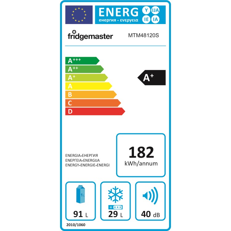 Fridgemaster MTM48120S 120 Litre Freestanding Fridge Freezer 80/20 Split A+ Energy Rating 50cm Wide - Silver