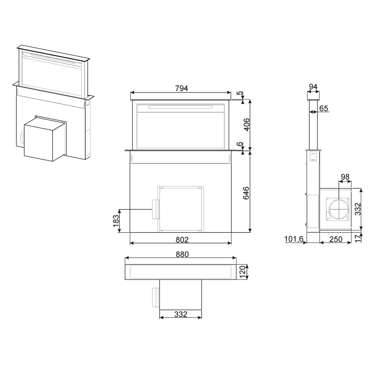 Smeg KDD90VXBE 90cm Downdraft Extractor White Glass And Stainless Steel