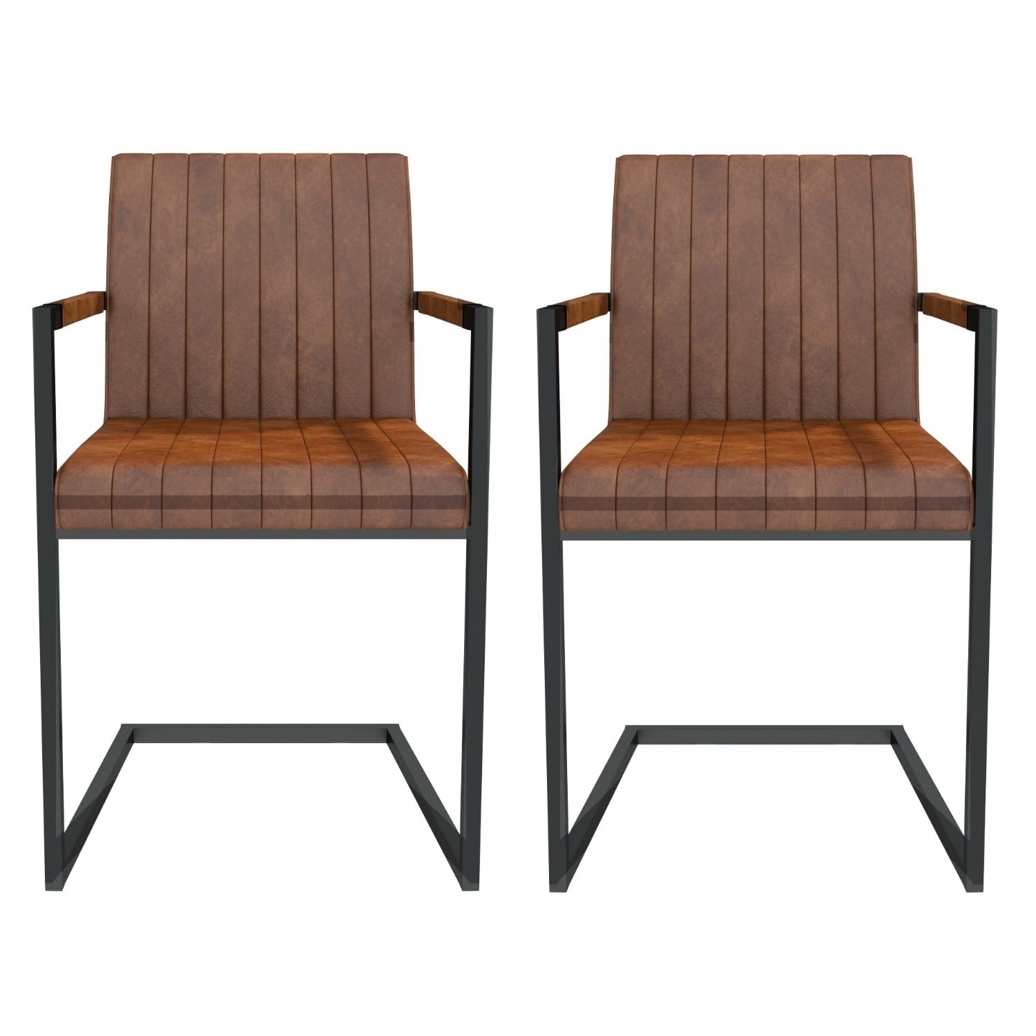 Pair Of Brown Faux Leather Industrial Dining Chairs With Arms Isaac 5056096017045 Ebay