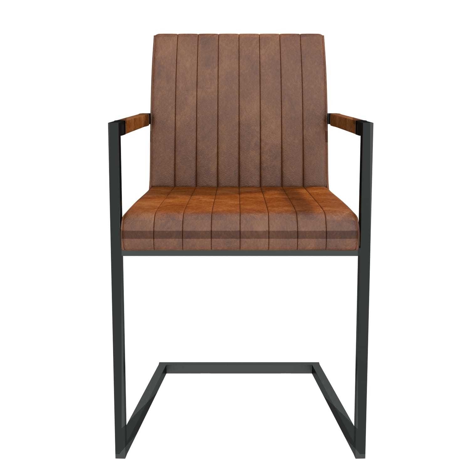 Pair of Brown Faux Leather Industrial Dining Chairs with Arms - Isaac ...