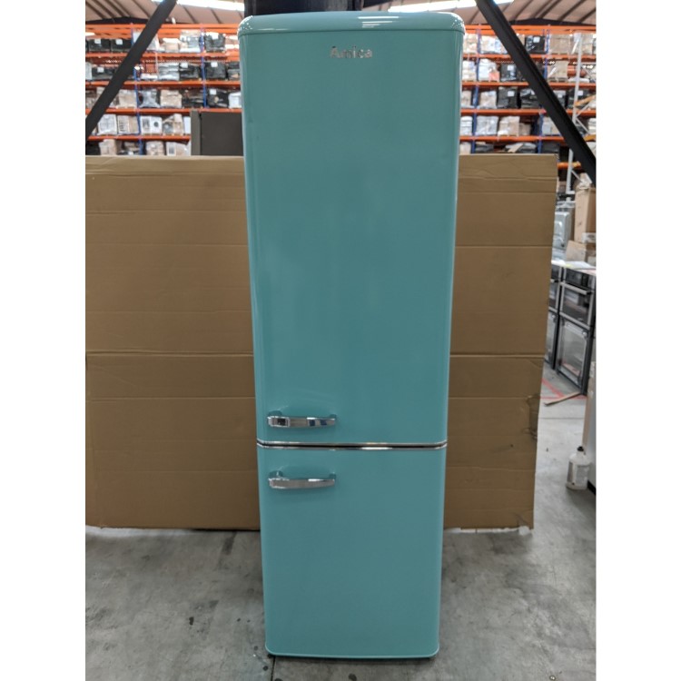 GRADE A3 - Amica FKR29653DEB Retro Style 60/40 250L Freestanding Fridge Freezer - Duck Egg Blue
