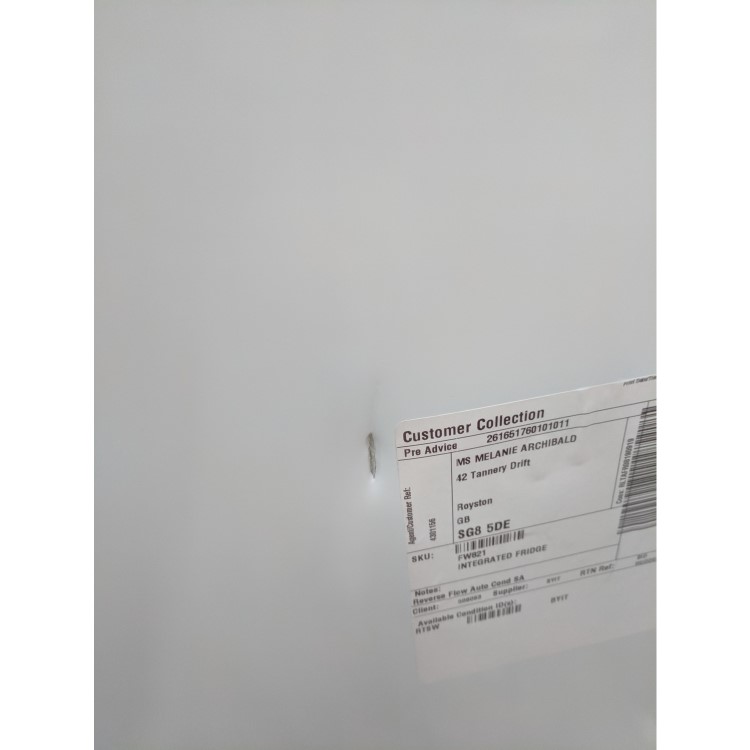 GRADE A2 - CDA FW821 54cm Wide Integrated In-Column Larder Fridge - White