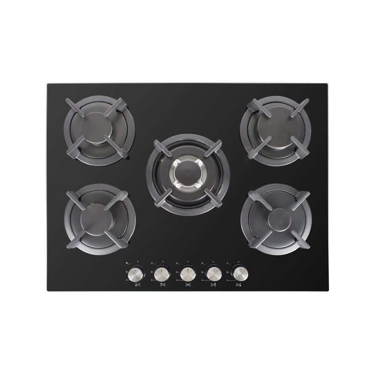 GRADE A1 - iQ 70cm Black Glass on Gas 5 Burner Hob