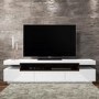 Large White High Gloss TV Unit with Walnut Effect Soundbar Shelf - Harlow - TV's up to 56"