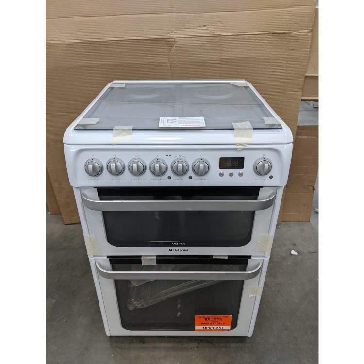 GRADE A2 - Hotpoint HUD61P Ultima 60cm Double Oven Dual Fuel Cooker - White