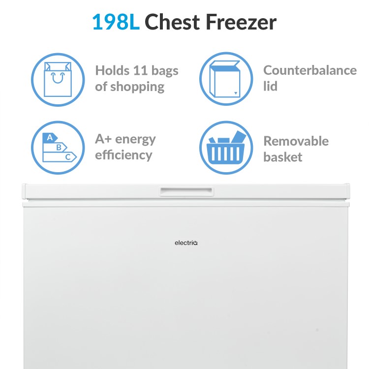 GRADE A2 - electriQ EQCHESTMB198 198 Litre Chest Freezer 52cm Deep A+ Energy Rating 90cm Wide - White