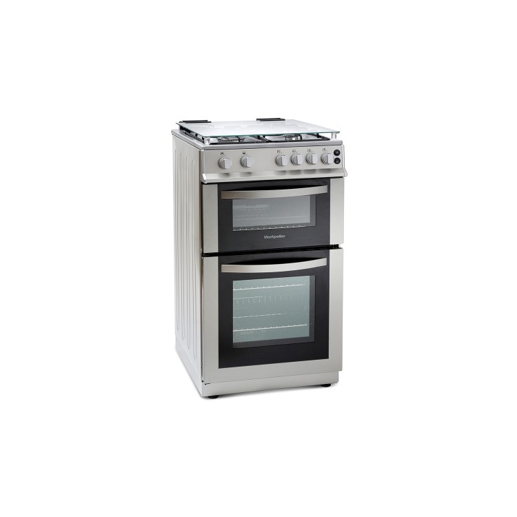 GRADE A3 - Montpellier MDG500LS 50cm Double Oven Gas Cooker With Lid Silver - LPG Jets Included