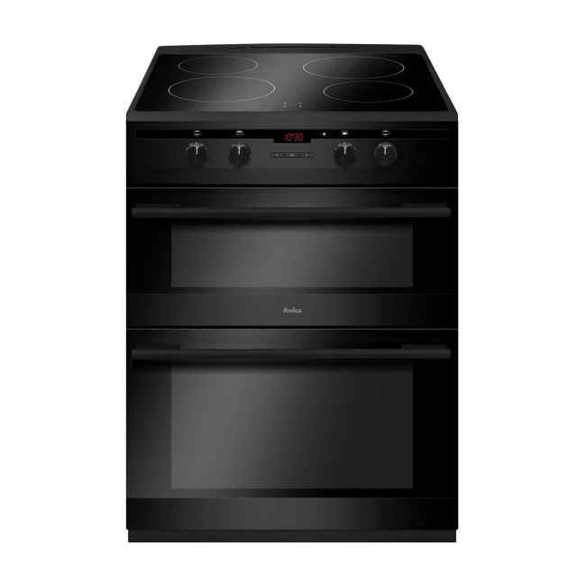 Refurbished Amica AFN6550MB 60cm Electric Double Oven Cooker With Induction Hob And Programmable Timer Black