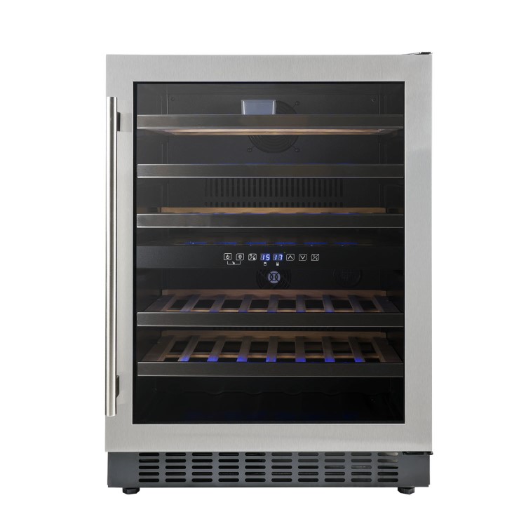 GRADE A3 - electriQ 45 Bottle Freestanding Under Counter Wine Cooler Dual Zone 60cm Wide 82cm Tall - Stainless Steel