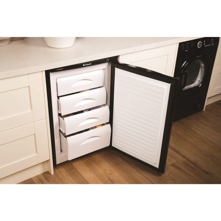 GRADE A2 - Hotpoint RZAAV22K 55cm Wide Freestanding Upright Under Counter Freezer - Black