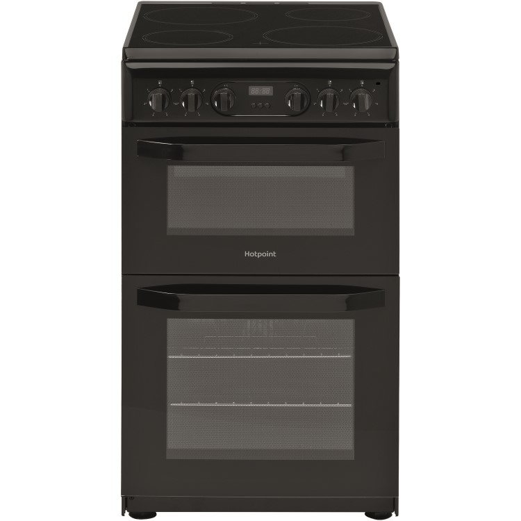 Refurbished Hotpoint HD5V93CCB 50cm Double Oven Electric Cooker With Ceramic Hob Black