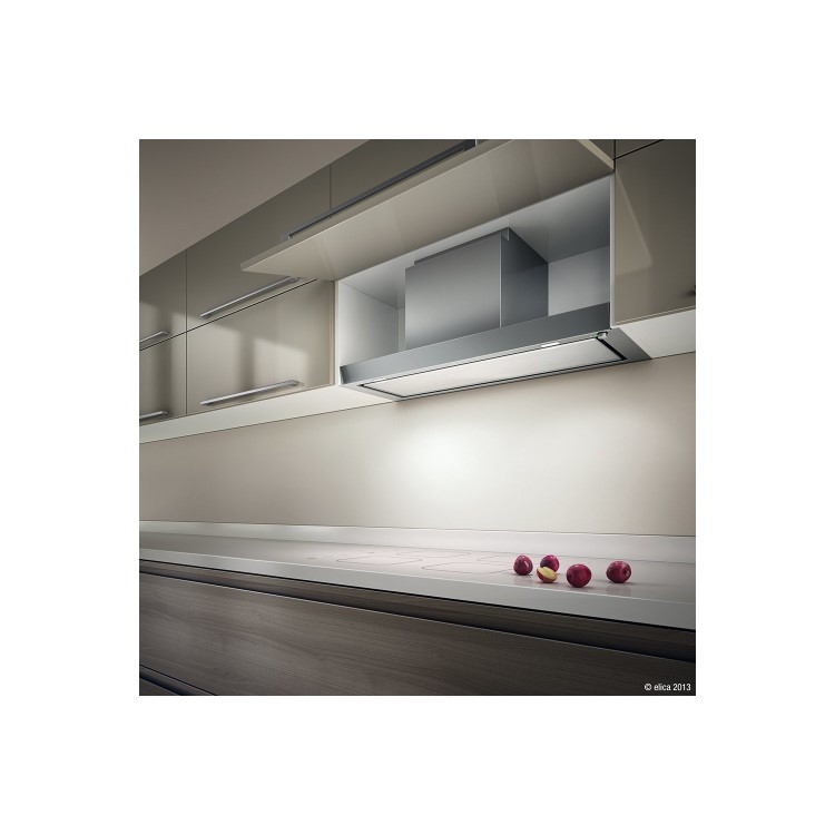 GRADE A2 - Elica HIDDEN-90 Hidden 898mm Intergrated Cooker Hood Stainless Steel And White Glass