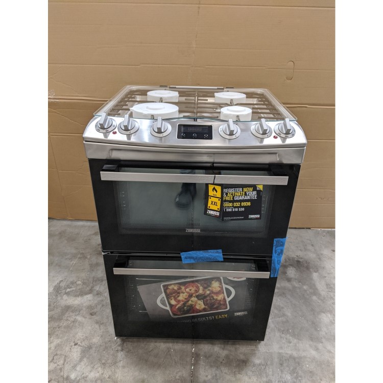 GRADE A2 - Zanussi ZCK66350XA 60cm Double Oven Dual Fuel Cooker With Minute Minder - Stainless Steel