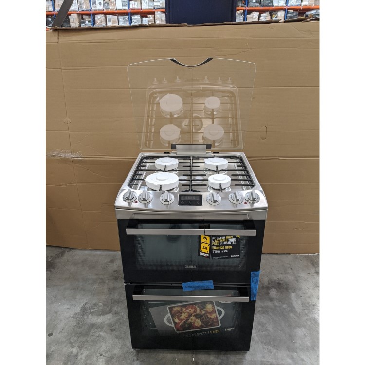 GRADE A2 - Zanussi ZCK66350XA 60cm Double Oven Dual Fuel Cooker With Minute Minder - Stainless Steel