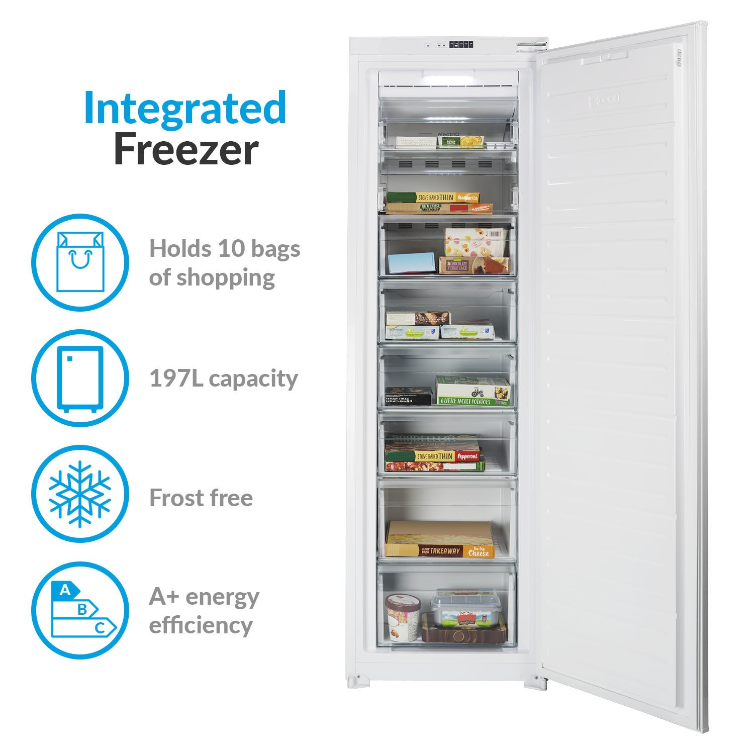 GRADE A2 electriQ 197 Litre Integrated In Column Freezer 177cm Tall