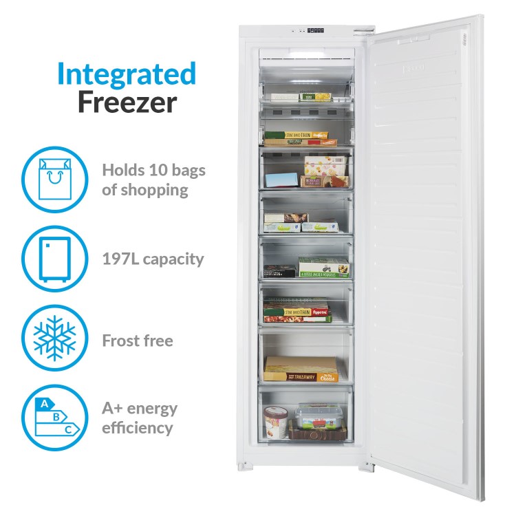 GRADE A2 - electriQ 197 Litre Integrated In Column Freezer 177cm Tall Frost Free 54cm Wide - White
