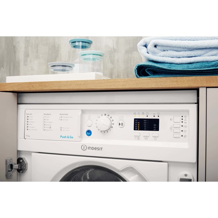 GRADE A1 - Indesit BIWDIL7125 7kg Wash 5kg Dry 1200rpm Integrated Washer Dryer With Push&Go - White