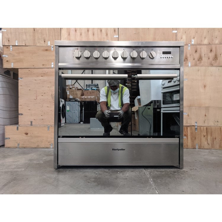 Refurbished Montpellier MRT91DFMX 90cm Dual Fuel Range Cooker Stainless Steel