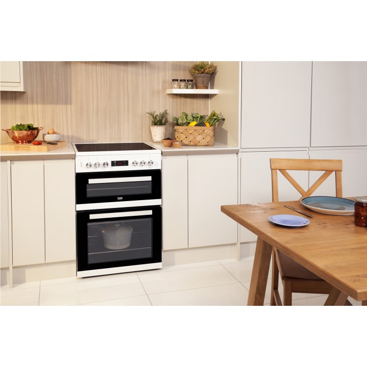 GRADE A2 - Beko KDC653W 60cm Double Oven Electric Cooker With Ceramic Hob And Programmable Timer White