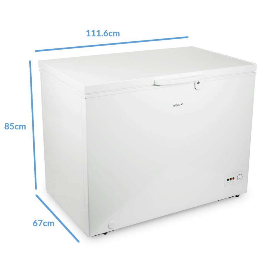 electriQ 300 Litre Chest Freezer 67cm Deep A+ Energy Rating 112cm Wide White EQCHESTLB300