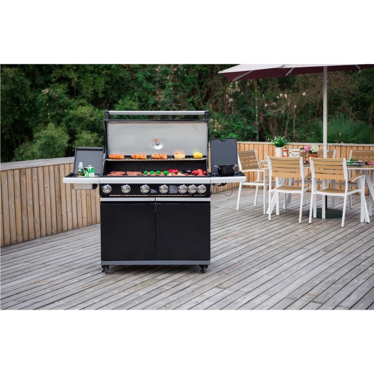 GRADE A2 - The Alabama 6 Burner Gas BBQ in Black Stainless Steel with Free BBQ Cover