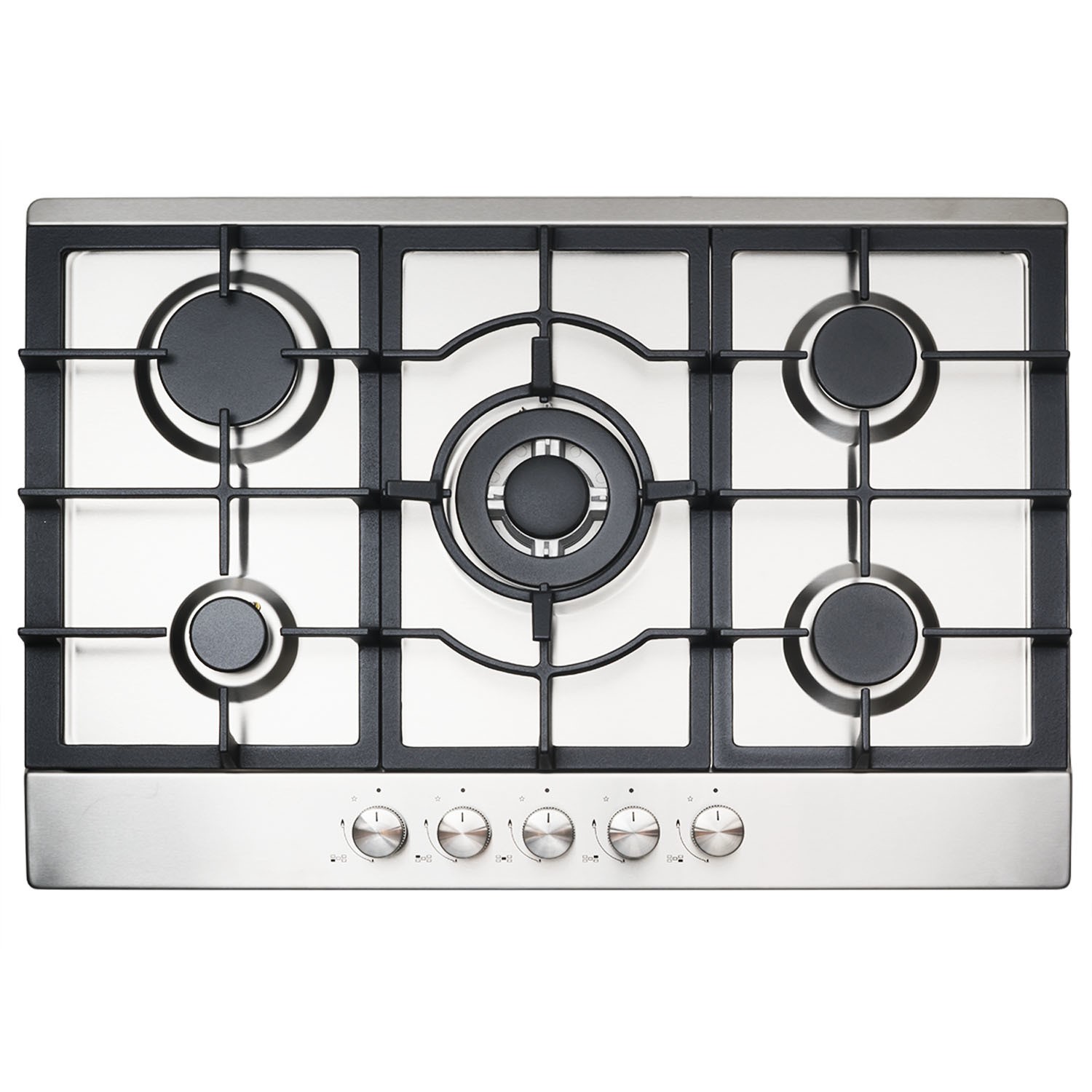75cm Stainless Steel 5 Burner Gas Hob with Cast Iron Pan Supports