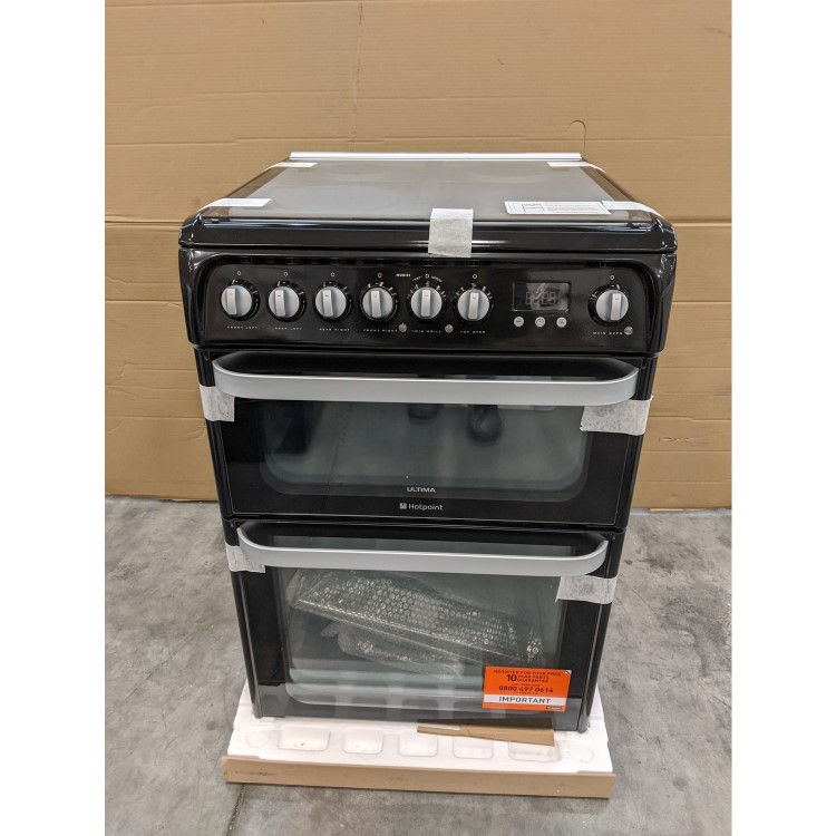 GRADE A2 - Hotpoint HUD61KS Ultima 60cm Double Oven Dual Fuel Cooker Black