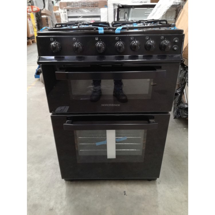 GRADE A3 - NordMende CTG61LPGBK Gas Twin Cavity Black LPG Jets Freestanding 60cm Cooker