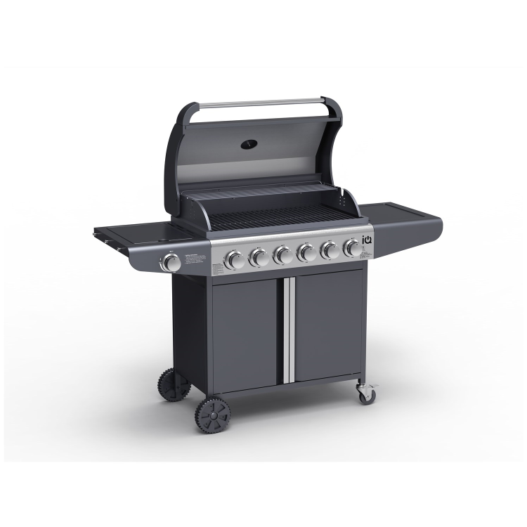 GRADE A3 - The Carolina Premium 6 Burner Black Gas BBQ with Side Burner - Includes BBQ Cover and Utensil Set