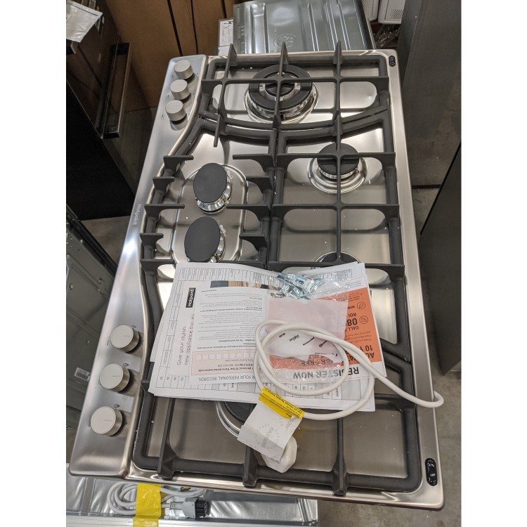 GRADE A2 - Hotpoint PHC961TSIXH 87cm Six Burner Gas Hob Stainless Steel With Cast Iron Pan Stands