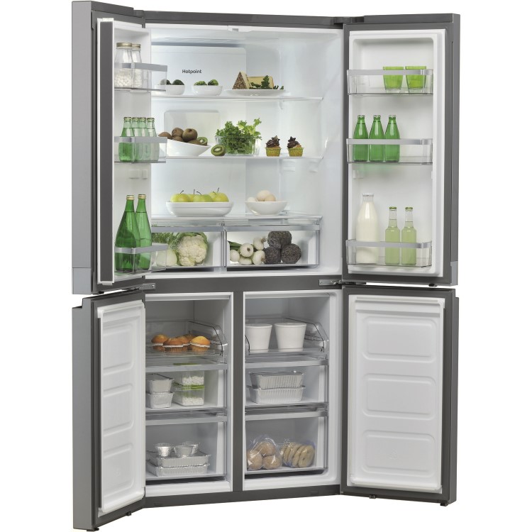 GRADE A1 - Hotpoint HQ9E1L American-style Frost Free Fridge Freezer With Touch Controls - Stainless Steel Look