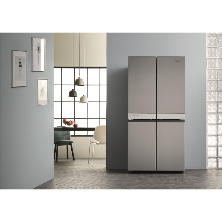GRADE A1 - Hotpoint HQ9E1L American-style Frost Free Fridge Freezer With Touch Controls - Stainless Steel Look