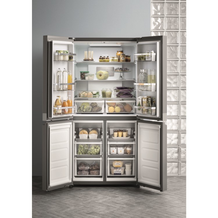 GRADE A1 - Hotpoint HQ9E1L American-style Frost Free Fridge Freezer With Touch Controls - Stainless Steel Look