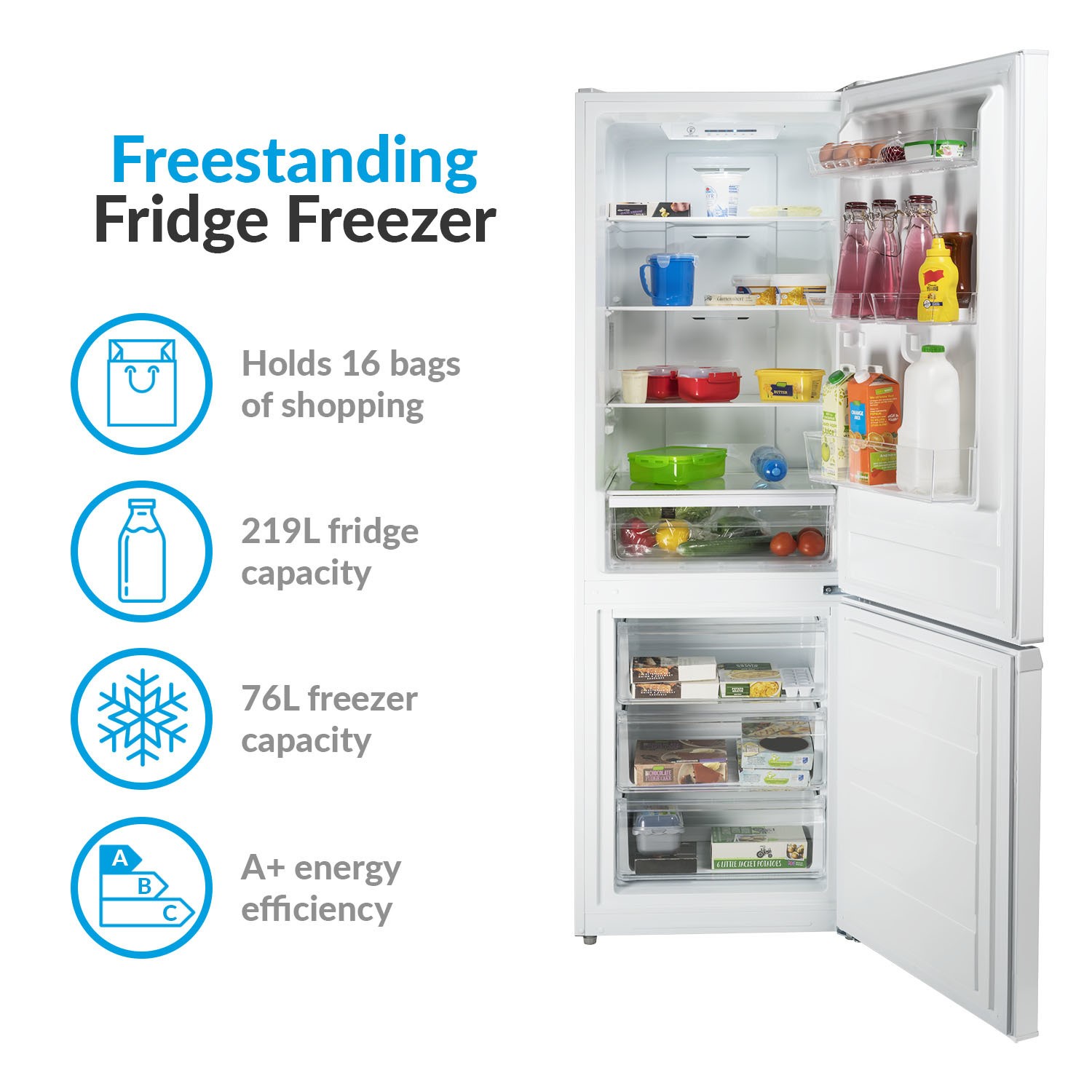 electriQ EQFS7030FF 295 Litre Freestanding Fridge Freezer 70/30 Split