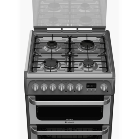 GRADE A2 - Hotpoint HUD61GS Ultima 60cm Double Oven Dual Fuel Cooker - Graphite