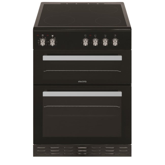 GRADE A2 - electriQ 60cm Electric Cooker with Double Oven and Ceramic Hob in Black