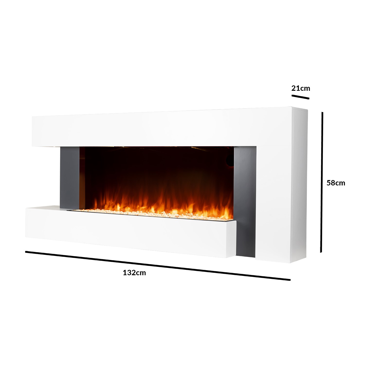White Wall Mounted Electric Fireplace Suite with LED Lights Amberglo