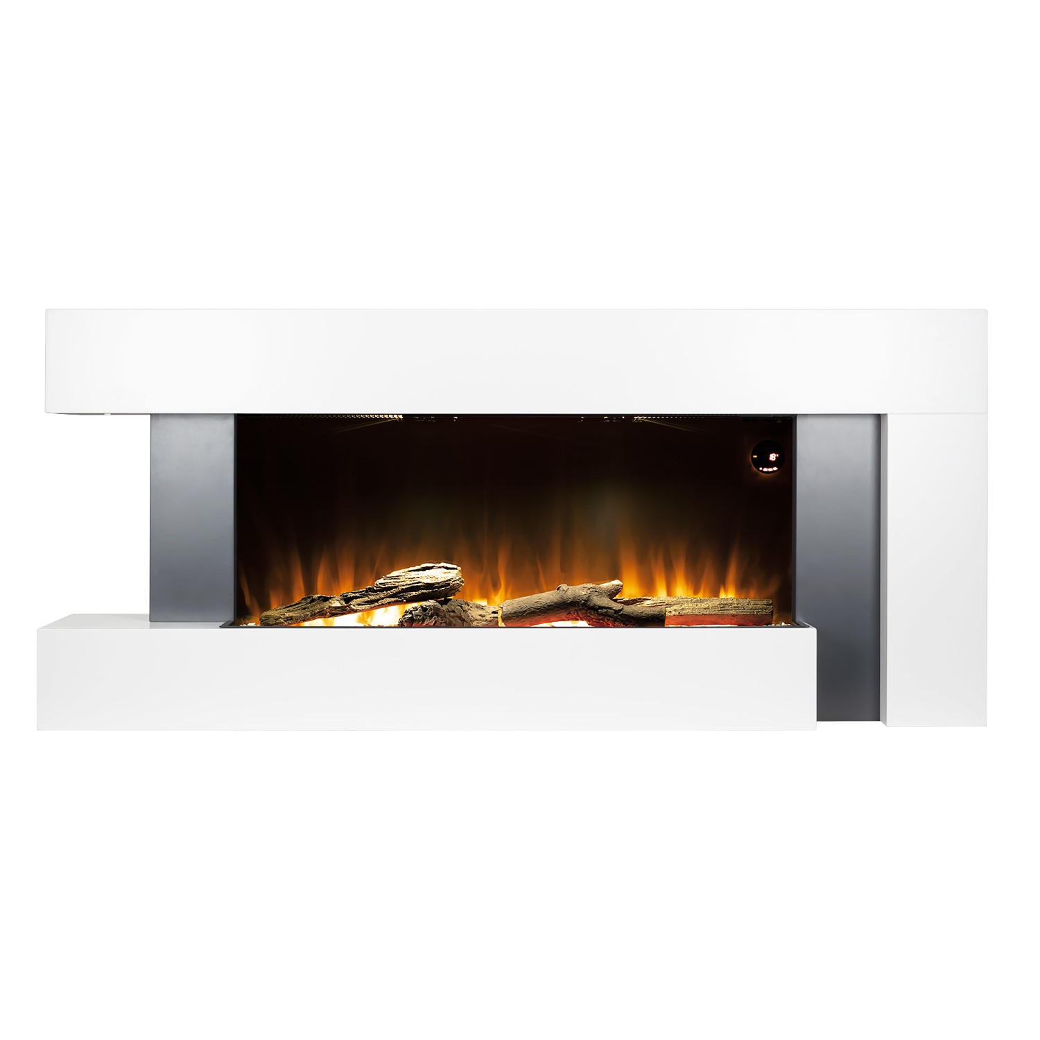 White Wall Mounted Electric Fireplace Suite with LED Lights Amberglo