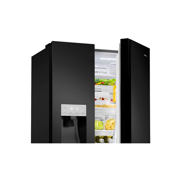 GRADE A1 - Hisense RS694N4TB1 Side-by-side American Fridge Freezer With Non Plumbed Ice & Water Dispenser - Black
