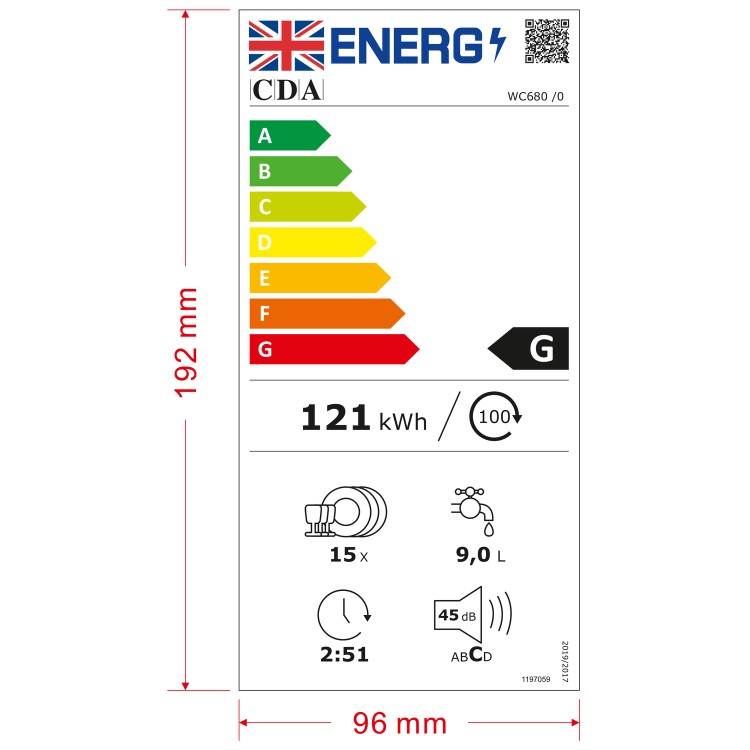 CDA Intelligent 15 Place Settings Fully Integrated Dishwasher