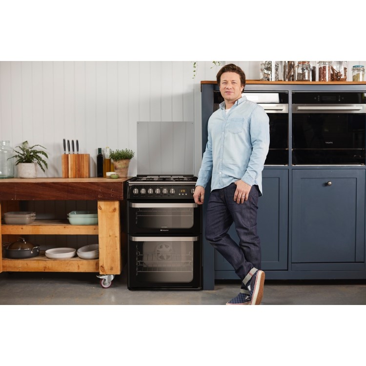 GRADE A3 - Hotpoint HUD61KS Ultima 60cm Double Oven Dual Fuel Cooker Black