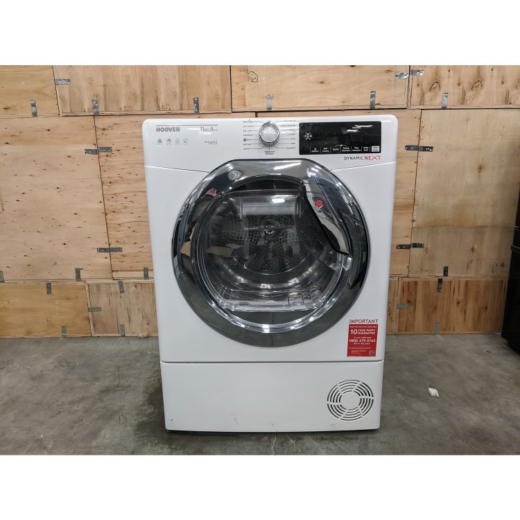 GRADE A3 - Hoover DXWH11A2DCEXM Dynamic Next Aquavision Freestanding 11kg Heat Pump Tumble Dryer With WiFi And Muffle Drum - White With Chrome Door