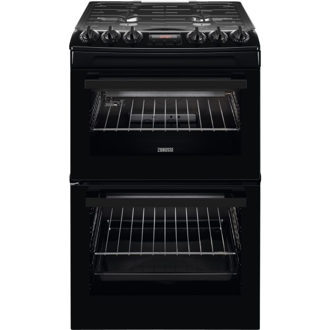 Zanussi ZCG43250BA 55cm Double Oven Gas Cooker with Catalytic Liners Black Appliances Direct