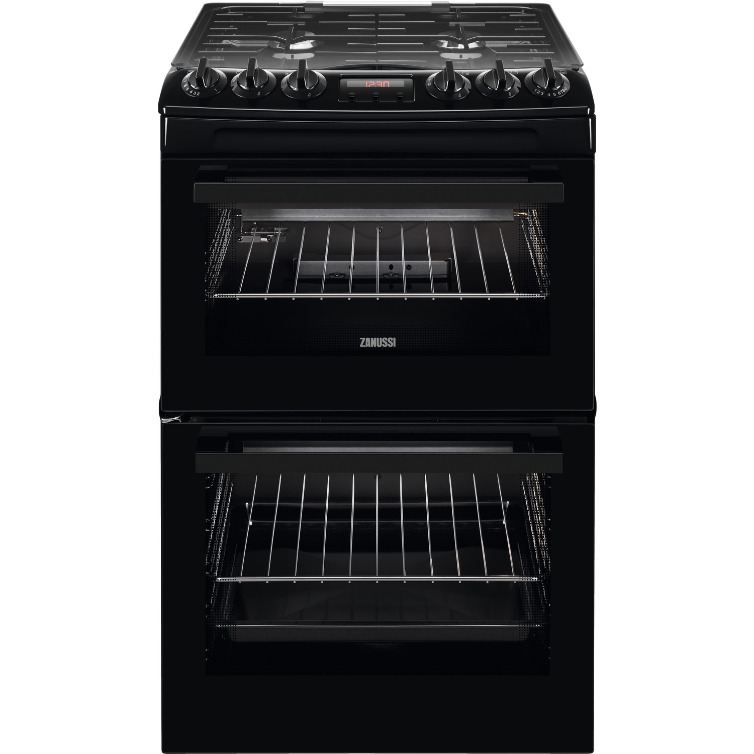 Refurbished Zanussi ZCG43250BA 55cm Double Oven Gas Cooker with Catalytic Liners Black