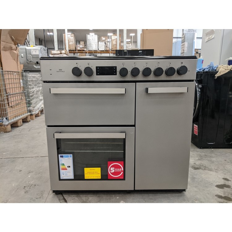 GRADE A3 - New World NW90DF3ST 90cm Triple Cavity Dual Fuel Range Cooker - Stainless Steel