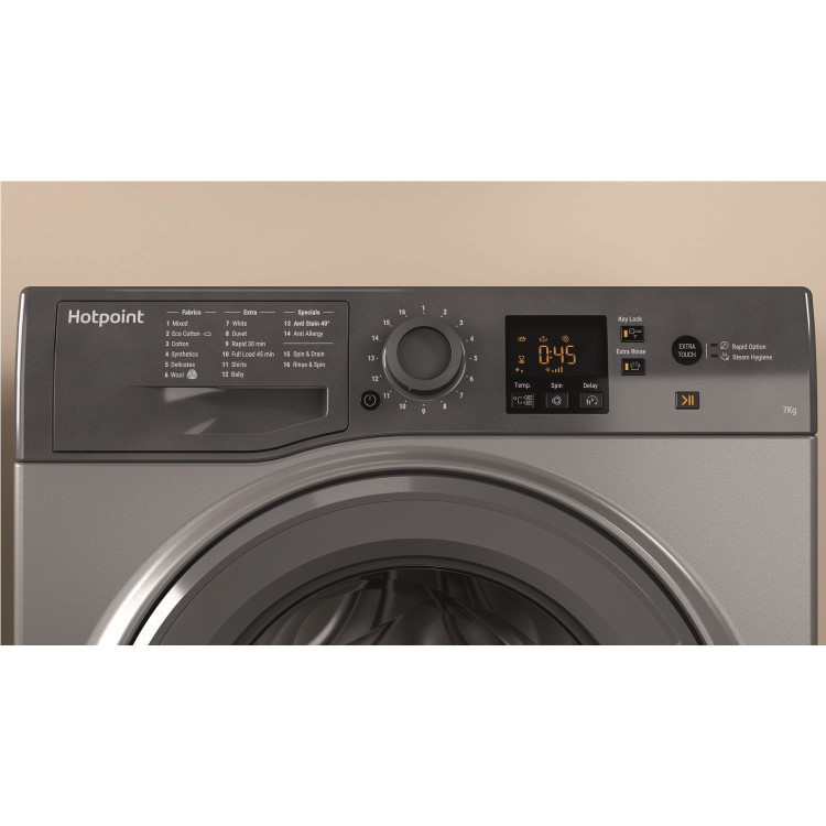 Hotpoint NSWM743UGG 7kg 1400rpm Freestanding Washing Machine - Graphite