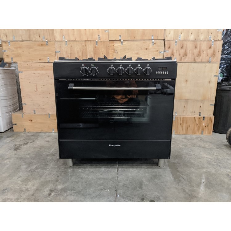 GRADE A3 - Montpellier MR91DFMK 90cm Single Cavity Dual Fuel Range Cooker - Black
