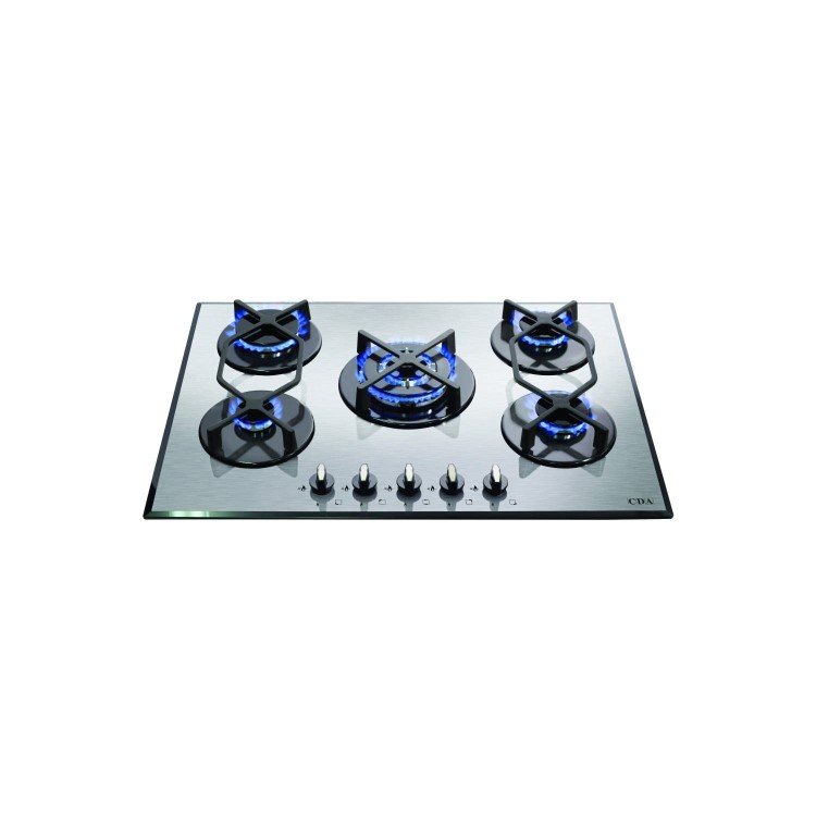 CDA HVG720SS 70cm Five Burner Gas-on-glass Hob Stainless Steel