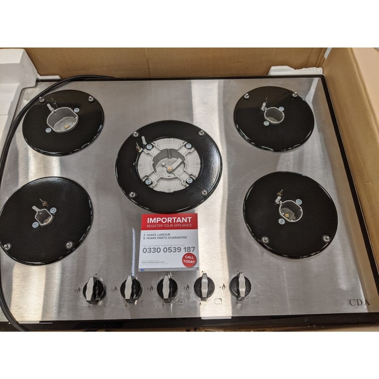 GRADE A2 - CDA HVG720SS 70cm Five Burner Gas-on-glass Hob Stainless Steel