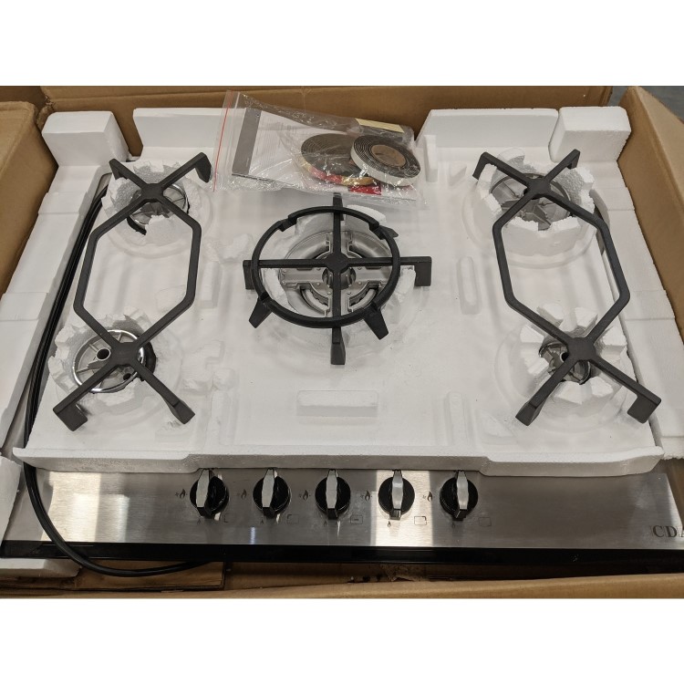 GRADE A2 - CDA HVG720SS 70cm Five Burner Gas-on-glass Hob Stainless Steel